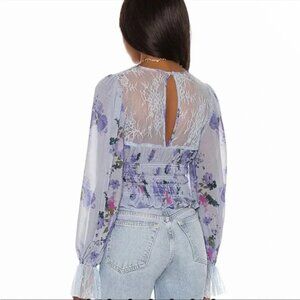 Free People Lace & Floral Long-Sleeved Crop Top